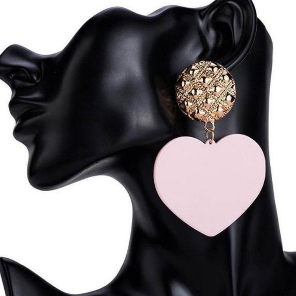 Cute Light Pink Heart Drop Dangle Earrings Stylish Fashion Jewelry Accessories
